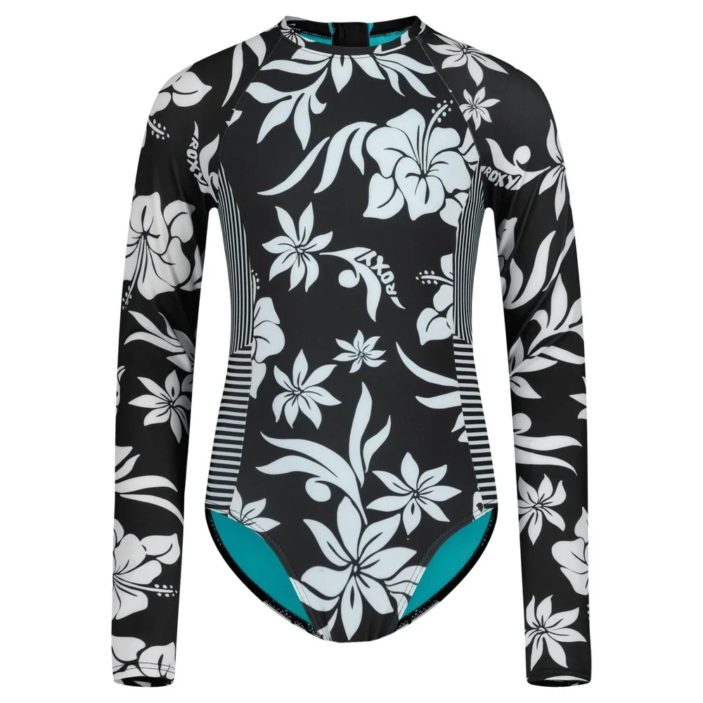 NWT Roxy Girls Long Sleeve One Piece Rashguard Swimsuit UPF 50+ Floral - 16